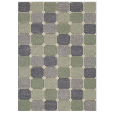 Portland 172 G Modern Geometric Blocks Carved Durable Short Pile Green/Grey/Cream Rug-Melrose-Rug Love - The Most Loved Rug Store